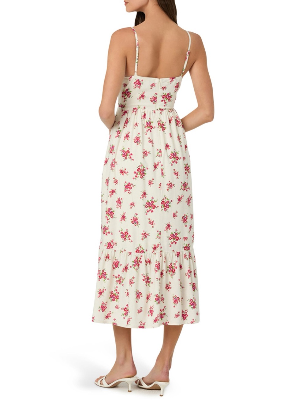 ASTR The Label Pleated Bust Fit & Flare Midi Dress Size Medium Red Floral - Picture 4 of 14